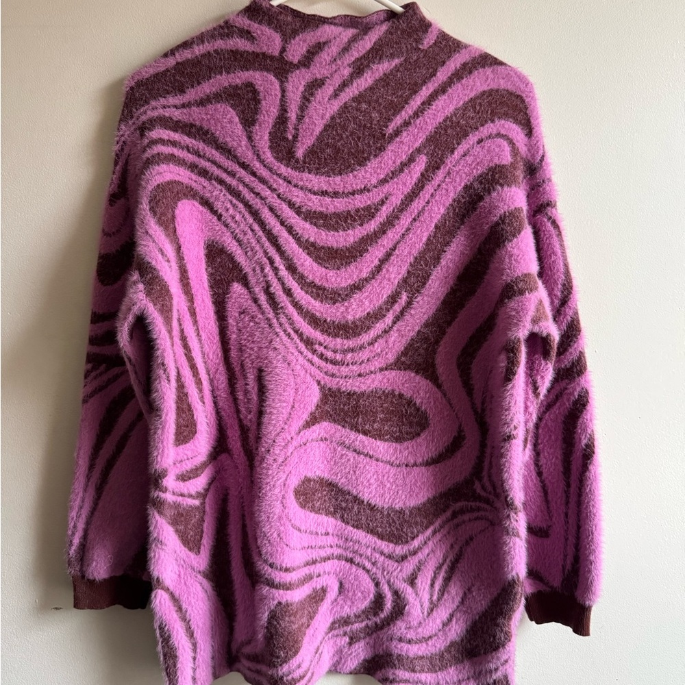 Anthropologie Pink and Brown Cowl Neck Sweater with Dynamic Pattern
